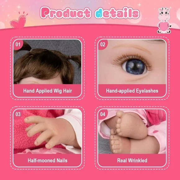 🆕22Inch Soft Cloth Body Newborn Baby Poseable Limbs Deer Reborn Baby Girl - Picture 9 of 11